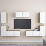NNEVL 7 Piece TV Cabinet Set White and Sonoma Oak Engineered Wood