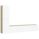 NNEVL 4 Piece TV Cabinet Set White and Sonoma Oak Engineered Wood