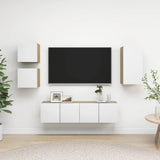 NNEVL 5 Piece TV Cabinet Set White and Sonoma Oak Chipboard