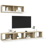 NNEVL TV Cabinets 3 pcs White and Sonoma Oak Engineered Wood