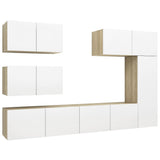 NNEVL 6 Piece TV Cabinet Set White and Sonoma Oak Engineered Wood