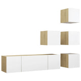 NNEVL 6 Piece TV Cabinet Set White and Sonoma Oak Chipboard