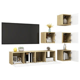 NNEVL 6 Piece TV Cabinet Set White and Sonoma Oak Chipboard