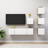 NNEVL 6 Piece TV Cabinet Set White and Sonoma Oak Chipboard