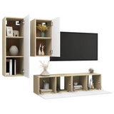 NNEVL 4 Piece TV Cabinet Set White and Sonoma Oak Chipboard