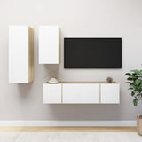NNEVL 4 Piece TV Cabinet Set White and Sonoma Oak Chipboard