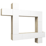NNEVL 9 Piece TV Cabinet Set White and Sonoma Oak Engineered Wood
