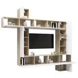 NNEVL 9 Piece TV Cabinet Set White and Sonoma Oak Engineered Wood