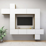 NNEVL 9 Piece TV Cabinet Set White and Sonoma Oak Engineered Wood