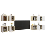 NNEVL Wall Mounted TV Cabinets 8pcs White and Sonoma Oak 30.5x30x30cm