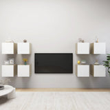NNEVL Wall Mounted TV Cabinets 8pcs White and Sonoma Oak 30.5x30x30cm
