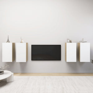 NNEVL TV Cabinets 4 pcs White and Sonoma Oak 30.5x30x60 cm Chipboard