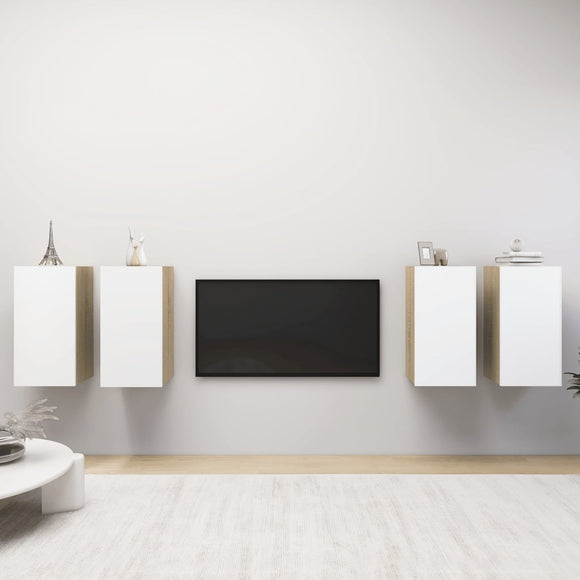 NNEVL TV Cabinets 4 pcs White and Sonoma Oak 30.5x30x60 cm Chipboard