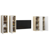 NNEVL TV Cabinets 4 pcs White and Sonoma Oak 30.5x30x90 cm Chipboard