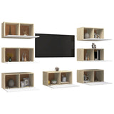 NNEVL TV Cabinets 7 pcs White and Sonoma Oak 30.5x30x60 cm Chipboard