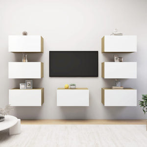 NNEVL TV Cabinets 7 pcs White and Sonoma Oak 30.5x30x60 cm Chipboard