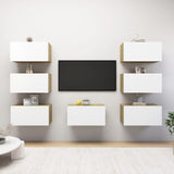 NNEVL TV Cabinets 7 pcs White and Sonoma Oak 30.5x30x60 cm Chipboard