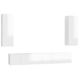 NNEVL 5 Piece TV Cabinet Set High Gloss White Chipboard