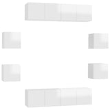 NNEVL 8 Piece TV Cabinet Set High Gloss White Chipboard