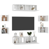 NNEVL 8 Piece TV Cabinet Set High Gloss White Chipboard