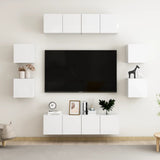 NNEVL 8 Piece TV Cabinet Set High Gloss White Chipboard