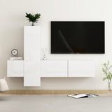 NNEVL 3 Piece TV Cabinet Set High Gloss White Chipboard