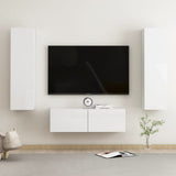 NNEVL 3 Piece TV Cabinet Set High Gloss White Chipboard