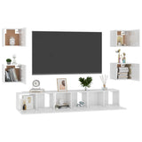 NNEVL 7 Piece TV Cabinet Set High Gloss White Chipboard