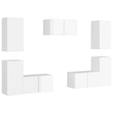 NNEVL 7 Piece TV Cabinet Set High Gloss White Chipboard