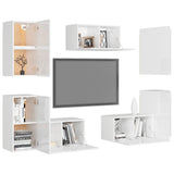 NNEVL 7 Piece TV Cabinet Set High Gloss White Chipboard
