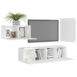 NNEVL 4 Piece TV Cabinet Set High Gloss White Chipboard