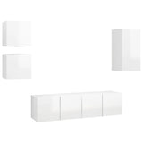 NNEVL 5 Piece TV Cabinet Set High Gloss White Chipboard