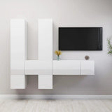 NNEVL 7 Piece TV Cabinet Set High Gloss White Chipboard
