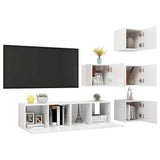 NNEVL 6 Piece TV Cabinet Set High Gloss White Chipboard