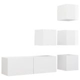 NNEVL 5 Piece TV Cabinet Set High Gloss White Chipboard