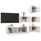 NNEVL 5 Piece TV Cabinet Set High Gloss White Chipboard