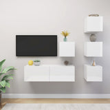 NNEVL 5 Piece TV Cabinet Set High Gloss White Chipboard