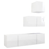NNEVL 4 Piece TV Cabinet Set High Gloss White Chipboard