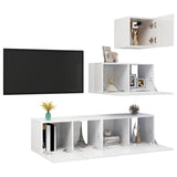 NNEVL 4 Piece TV Cabinet Set High Gloss White Chipboard
