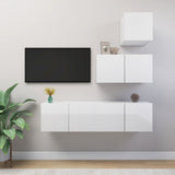NNEVL 4 Piece TV Cabinet Set High Gloss White Chipboard