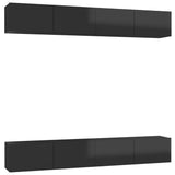NNEVL TV Cabinets 4 pcs High Gloss Black 100x30x30 cm Engineered Wood
