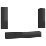 NNEVL 4 Piece TV Cabinet Set High Gloss Black Engineered Wood