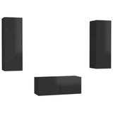 NNEVL 3 Piece TV Cabinet Set High Gloss Black Chipboard