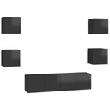 NNEVL 6 Piece TV Cabinet Set High Gloss Black Chipboard