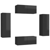 NNEVL 4 Piece TV Cabinet Set High Gloss Black Chipboard