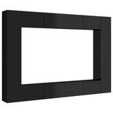 NNEVL 8 Piece TV Cabinet Set High Gloss Black Engineered Wood