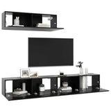 NNEVL TV Cabinets 3 pcs High Gloss Black Engineered Wood