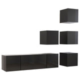 NNEVL 6 Piece TV Cabinet Set High Gloss Black Chipboard
