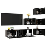 NNEVL 6 Piece TV Cabinet Set High Gloss Black Chipboard