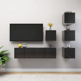 NNEVL 6 Piece TV Cabinet Set High Gloss Black Chipboard
